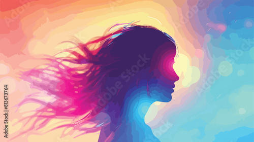 Blurred colorful silhouette of faceless woman with