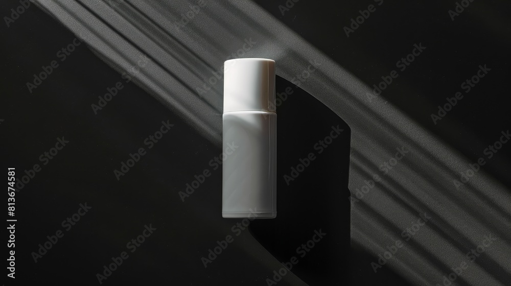 Isolated, top-down shot of a roll-on deodorant bottle, highlighting its design for promotional use, under focused studio lights Isolated, top-down shot of a roll-on deodorant bottle, highlighting its design for promotional use, under focused studio lights