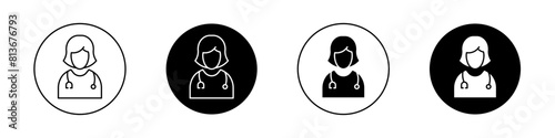 Doctor icon set. hospital professional male surgeon with stethoscope vector symbol. diagnosis consultant sign in black filled and outlined style.