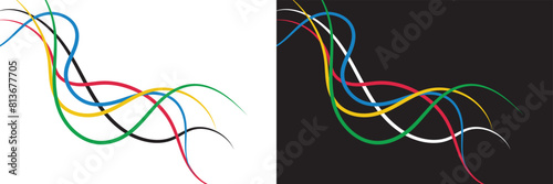 abstract colorful wave background with Olympics ring colors. sport concept, multicolor striped frame, copy space for your text. Vector illustration. EPS 10