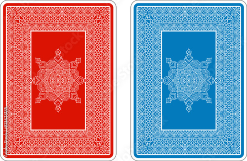 Card backs pattern design from a new original deck of playing cards. The design interworks the four suit symbols in highly detailed abstract pattern.