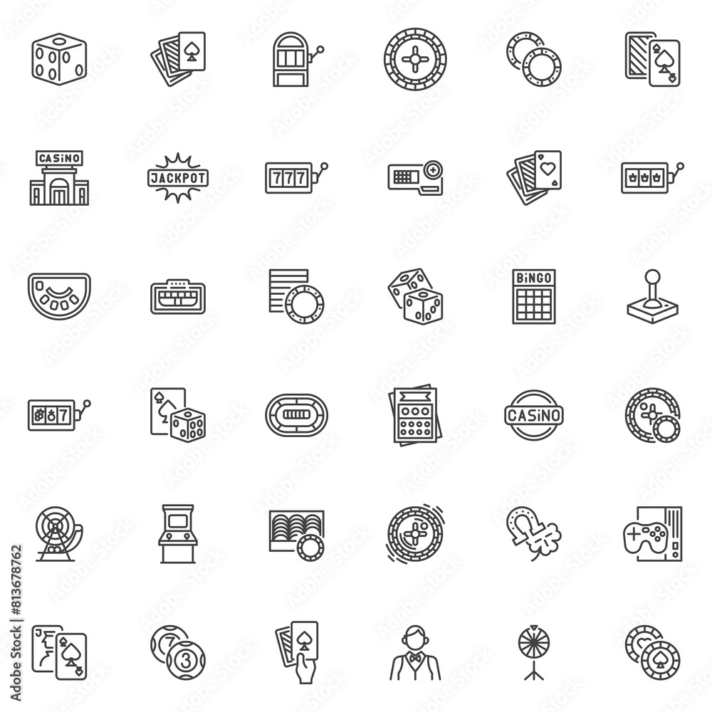Casino and gambling line icons set Casino and gambling line icons set