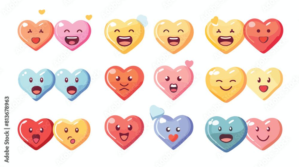 Cartoon hearts. Sweet heart emoji. Set of cute emotic