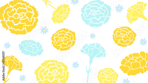 Carnation background frame inspired by Father's Day, simple hand-drawn illustration / 父の日をイメージしたカーネーションの背景フレーム、シンプルな手描きイラスト