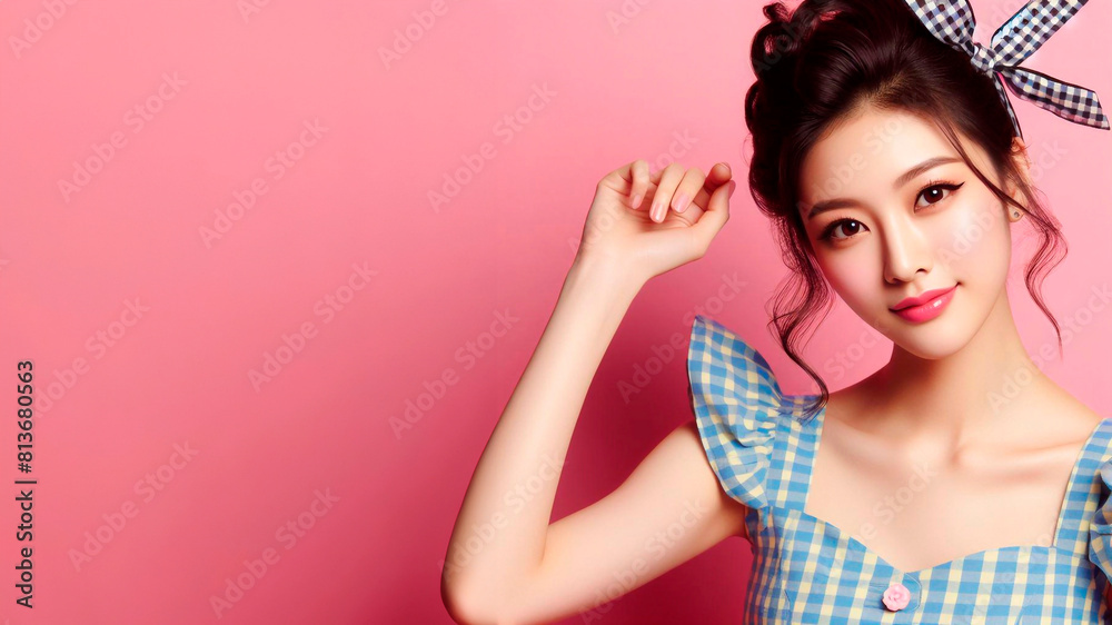 Pin-up style woman showing off fashionable dress Pin-up style woman showing off fashionable dress