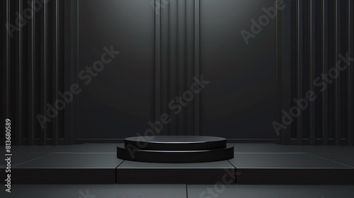 Tall black podium with a slim silhouette, ideal for a highclass, refined product showcase