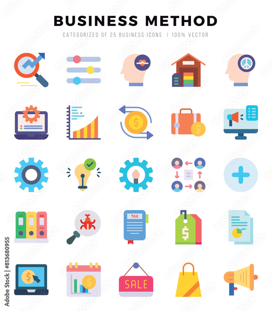 Set of Business Method Icons. Simple Flat art style icons pack. Vector illustration. Set of Business Method Icons. Simple Flat art style icons pack. Vector illustration.