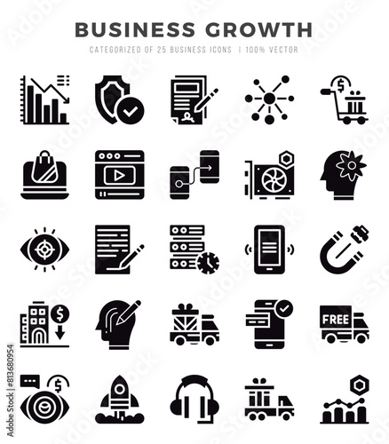 Business Growth icons Pack. Glyph icons set. Business Growth collection set.