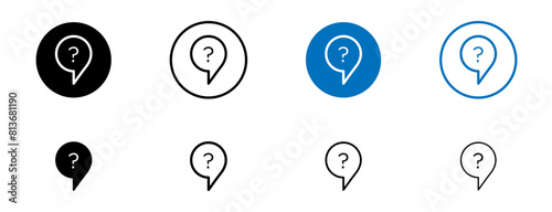 Question icon set. query speech bubble pictogram. help FAQ mark sign. doubt inquiry button. questionnaire quiz symbol. why sign in black and blue color.