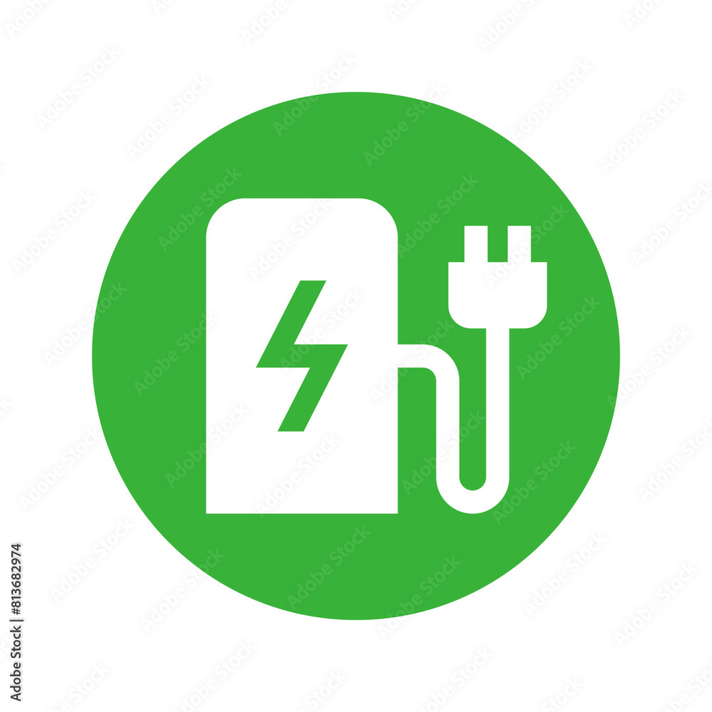 Electric vehicles charging point icon, EV car charge station circle sign, isolated on white background, Vector illustration