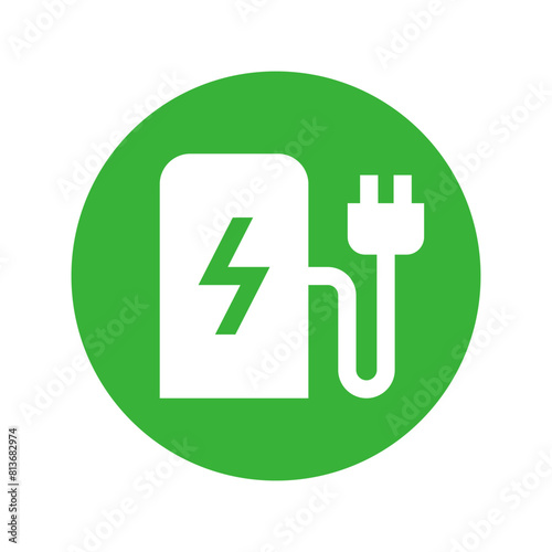 Electric vehicles charging point icon, EV car charge station circle sign, isolated on white background, Vector illustration