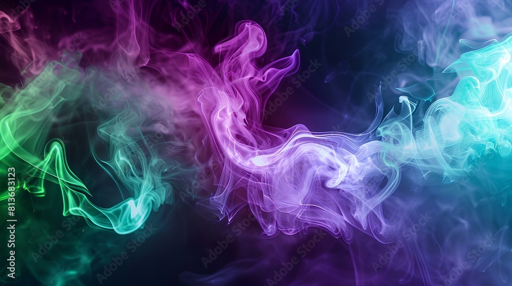 Colorful smoke. Green, blue, purple smoke on black background