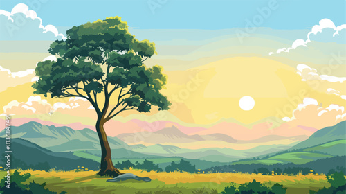 landscape with tall tree isolated icon Vector style 