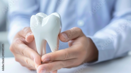 Dentist Holding Oversized Tooth Model