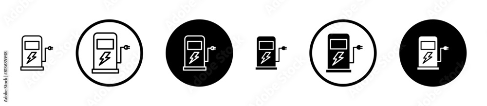 Recharge Point Icon Charging station line icon set. electric vehicle recharge point line ...