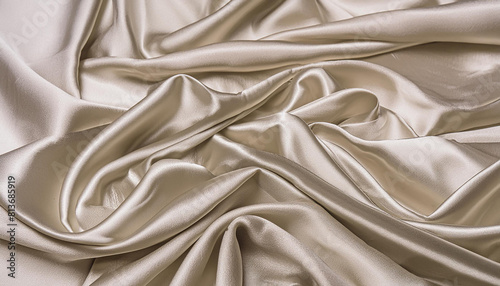 Beautiful background luxury cloth with drapery and wavy folds of ivory color creased smooth silk satin material texture. Abstract monochrome luxurious fabric background