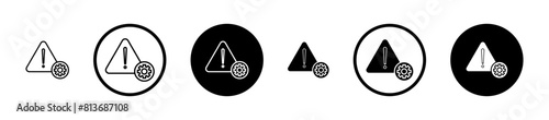 Technical warning line icon set. system failure error symbol. mechanical production problem alert icon. gear with warning symbol suitable for apps and websites UI designs. photo