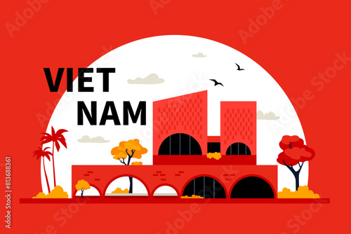 Cuckoo House in Vietnam - modern colored vector illustration with