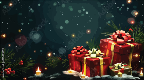 Christmas composition with gifts on dark background 