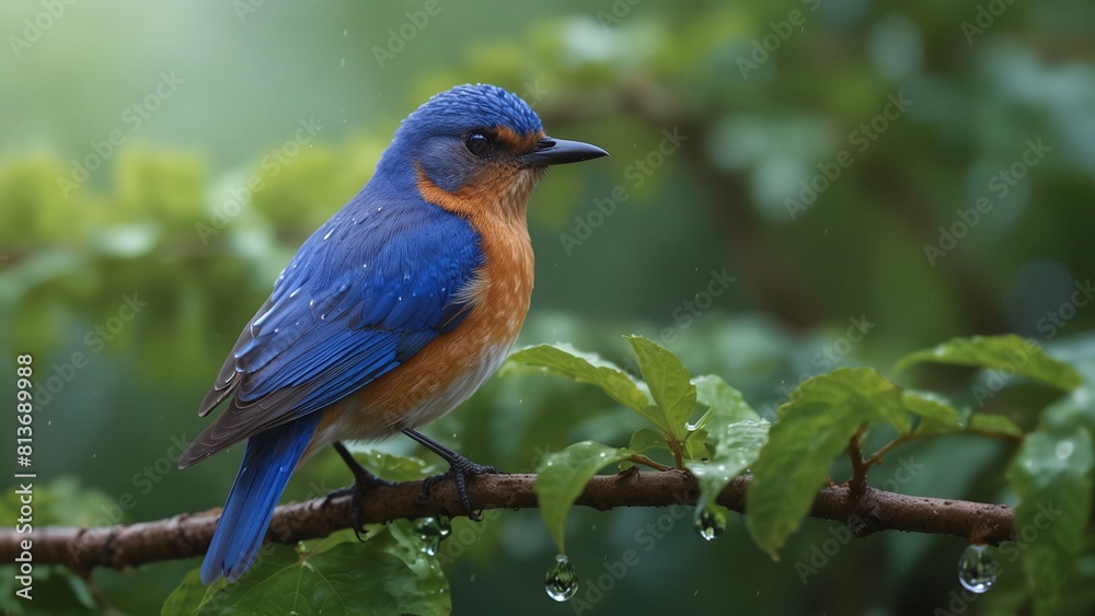 A delicate blue bird perched on a tree branch A delicate blue bird perched on a tree branch