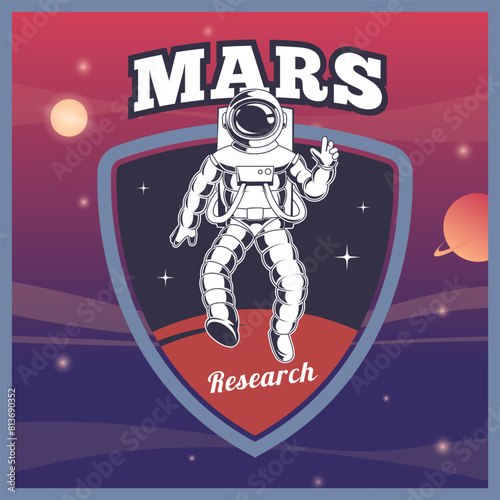 Space placard cosmos exploration adventure to mars poster with astronaut in space suit
