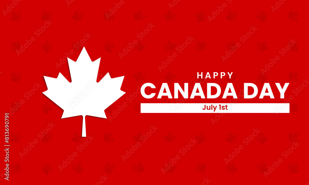 Fototapeta premium Happy Canada Day background. National holiday celebration design with red maple leaf. Greeting card, banner. Vector illustration