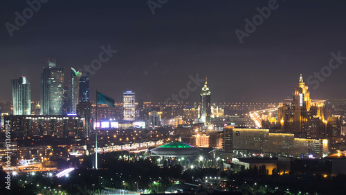 Wallpaper Mural Elevated night view over the city center and central business district with circus Timelapse, Kazakhstan, Astana Torontodigital.ca