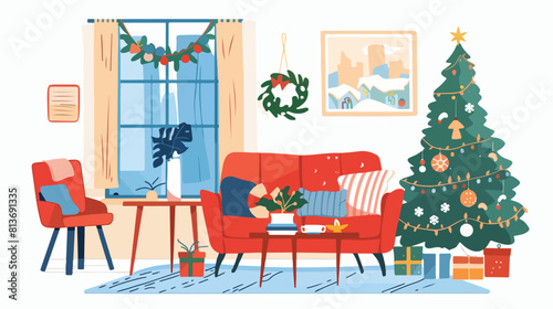 Christmas home interiors decorated with holiday ornam