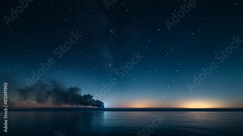 A calm  starlit night with Searchlight smoke background