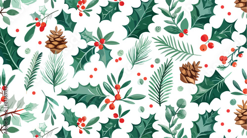 Christmas seamless pattern with holly leaves poinFour
