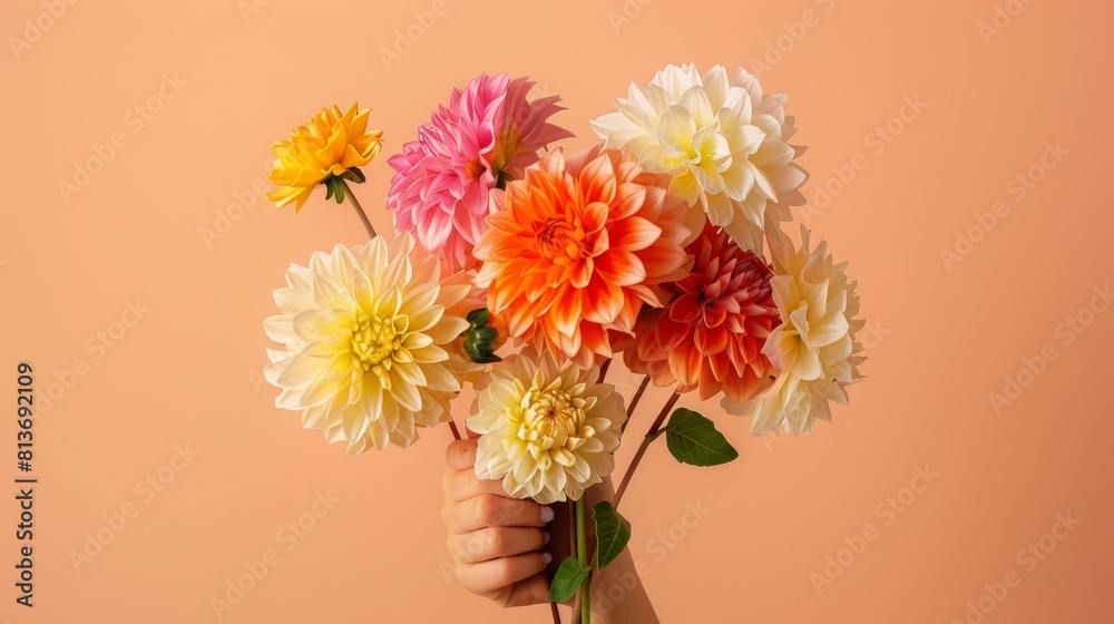 A Hand Holding Colorful Flowers