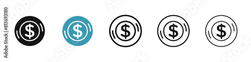 Coin line icon set. dollar money coin vector symbol for UI designs. photo