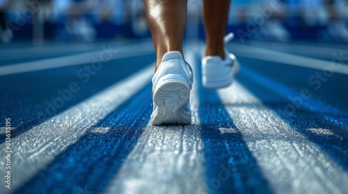 Athlete s agile feet in close up  dynamic lateral movement at summer olympic games © Eva