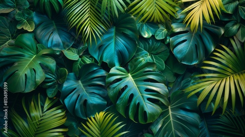 Lush Tropical Leaves Creating a Dense Green Canopy of Nature