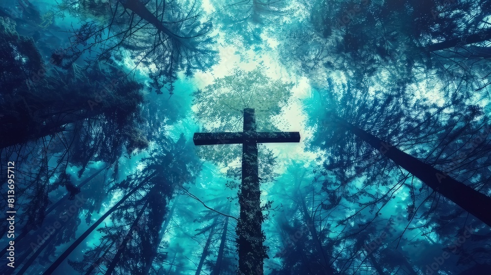 peace christian cross made of trees
peace christian cross made of trees