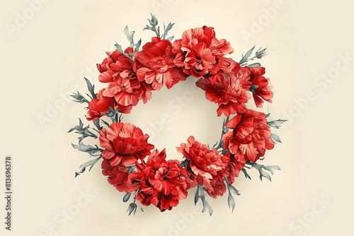 Beautifl red carnation wreath flat design top view memorial theme water color Monochromatic Color Scheme photo