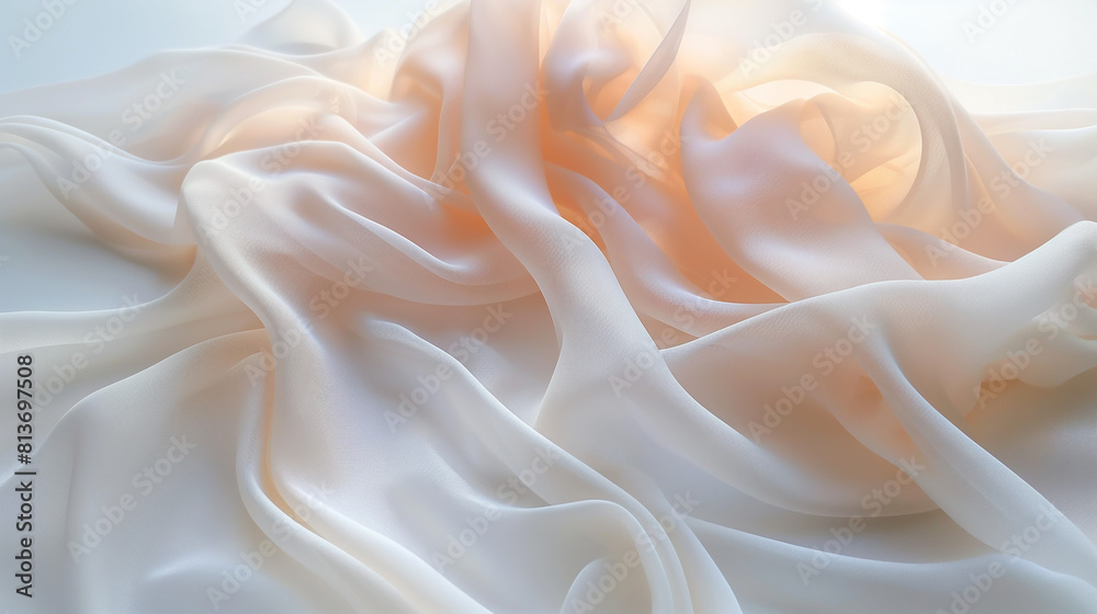 Close-up of rippled beige silk fabric with soft folds. Close-up of rippled beige silk fabric with soft folds.