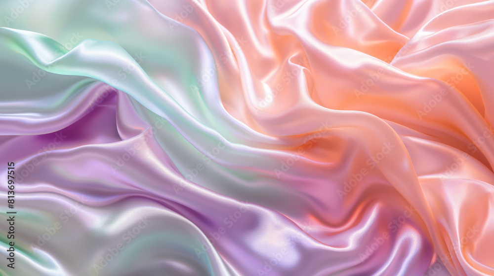Obraz premium Close-up of rippled beige silk fabric with soft folds.
