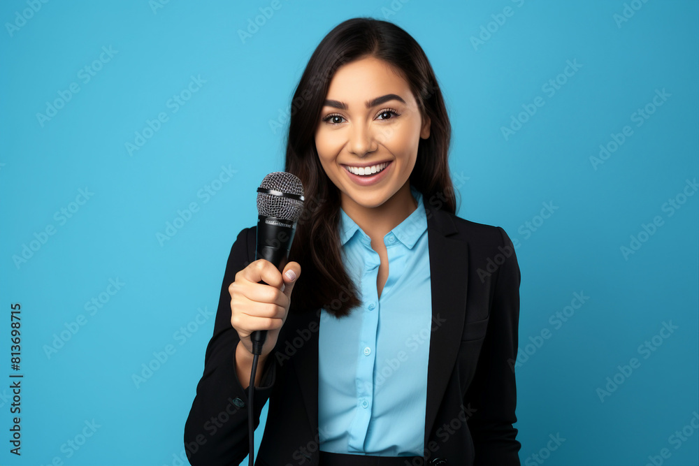 Professional reporter journalist in front of camera making breaking news reportage Generative AI picture Professional reporter journalist in front of camera making breaking news reportage Generative AI picture
