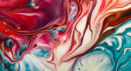 Dynamic Swirls of Vivid Acrylic Liquid Paint Textures: Bold Hues and Emotional Abstract an artwork created with generative AI tools