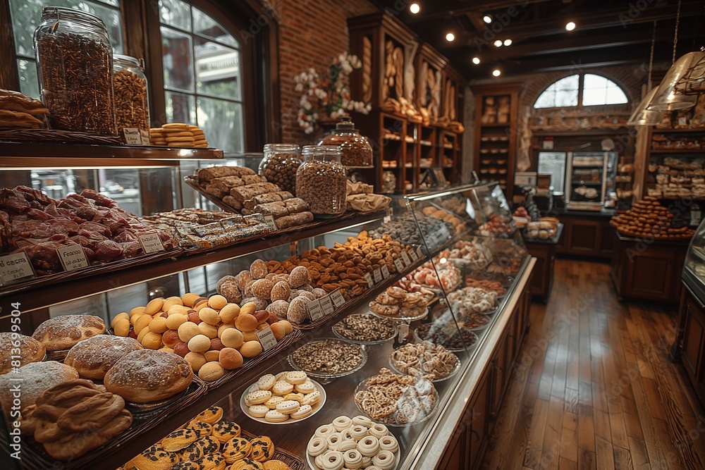 AI generated illustration of assorted doughnuts showcased in glass display AI generated illustration of assorted doughnuts showcased in glass display