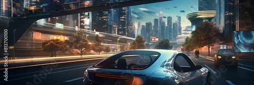 A high-tech self-driving car navigating through a city photo