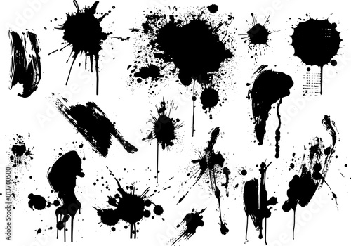 Brush strokes templates, splash vector grunge paintbrush set