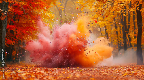 A crisp, autumnal setting with Explosion of colored powder background