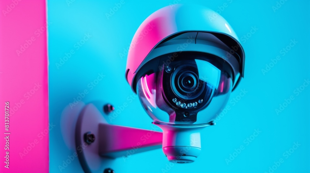 Close up of CCTV camera over defocused background with copy space Close up of CCTV camera over defocused background with copy space