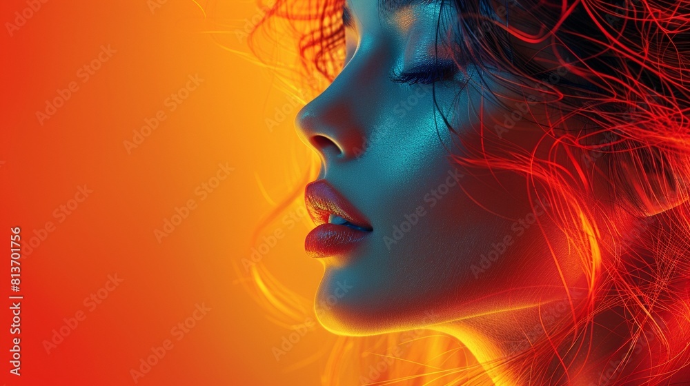 Woman with an intense stare face captured simplistically bright clear background extensive room for textual content Woman with an intense stare face captured simplistically bright clear background extensive room for textual content