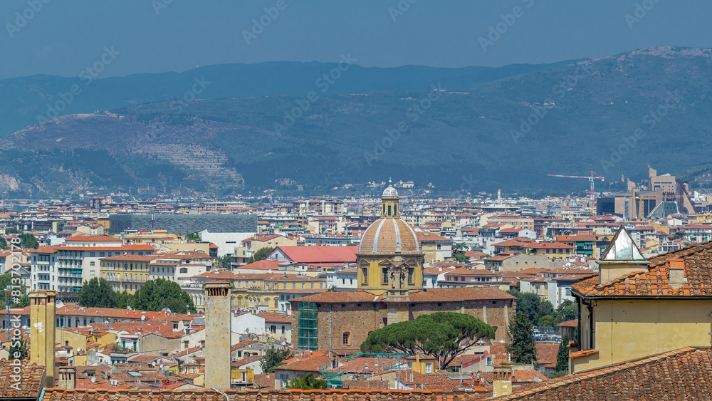Fototapeta premium Florence landscape from above timelapse, panorama on historical view from Boboli Gardens Giardino di Boboli point. Italy.