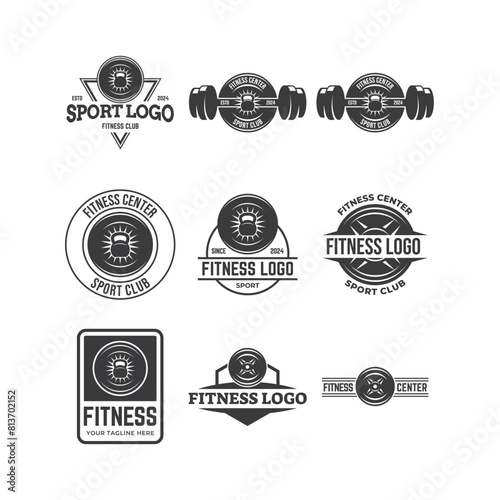 Set vector of barbell Plate logo design isolated on white background.