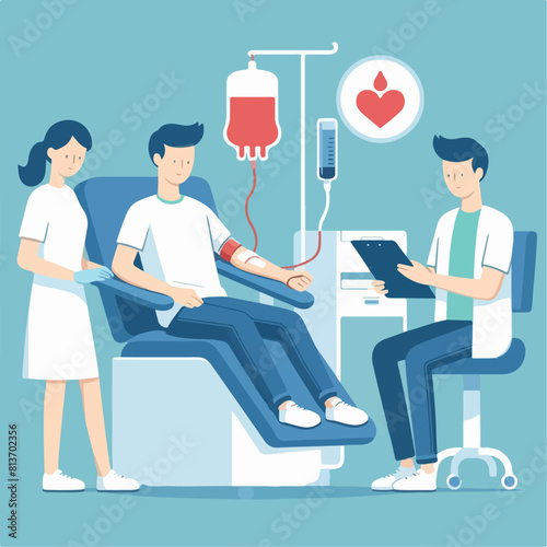 illustration of a person donating blood. Social active youth. Life saving impact of blood. photo