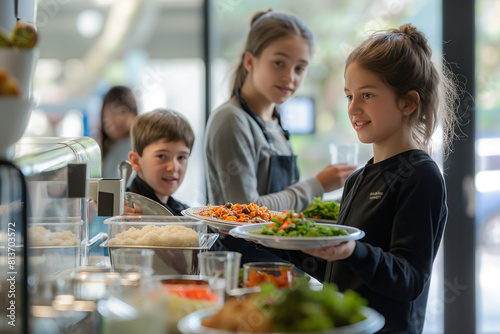 School kids choosing their lunch in the cafeteria